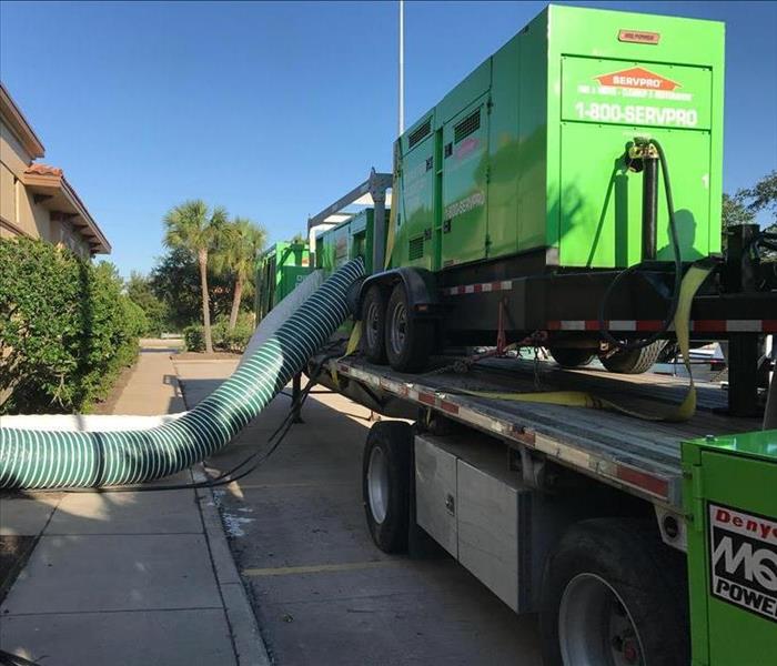 Large Green SERVPRO Desiccant Dehumidifier on a Trailer